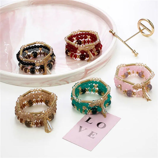 4Pcs New Tassel Charm Beads Bracelet Set For Women Colorful Glass Beaded Chain Bangle Female Bohemian Jewelry