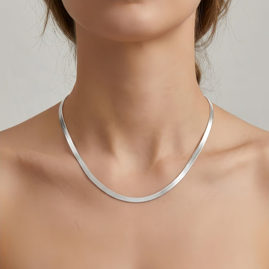 925 Sterling Silver Elegant Herringbone Chain Necklace with Secure Lobster Clasp